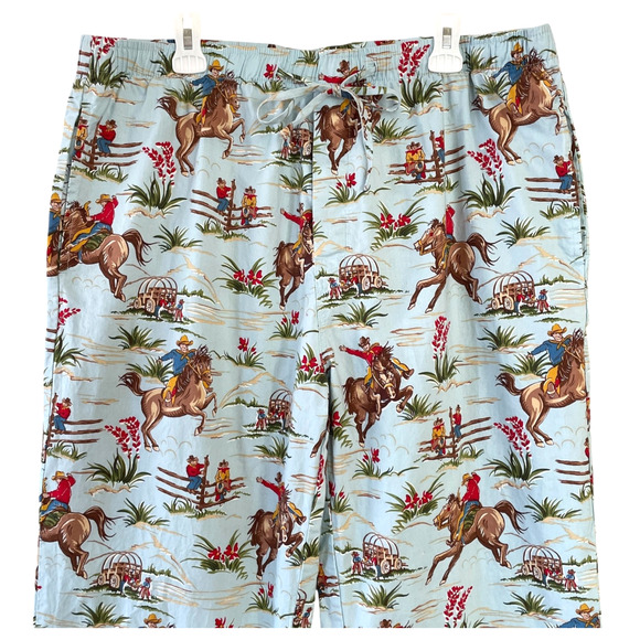 THE CAT'S PAJAMAS Men's Size XL Blue Cowboy Western Print Drawstring Waist Pants - Picture 6 of 9